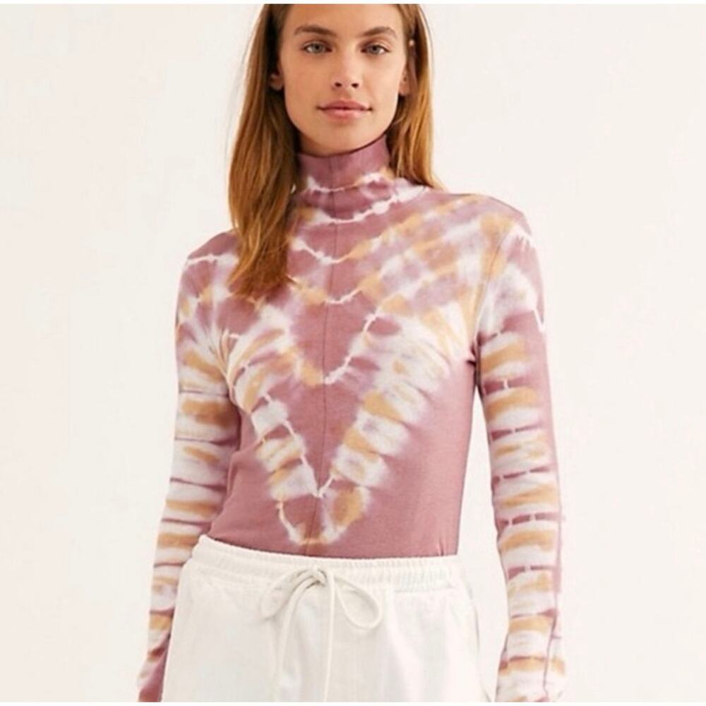 We the Free Tie Dye Longsleeve Mockneck Boho T-Shirt Cozy Slouchy Size Small